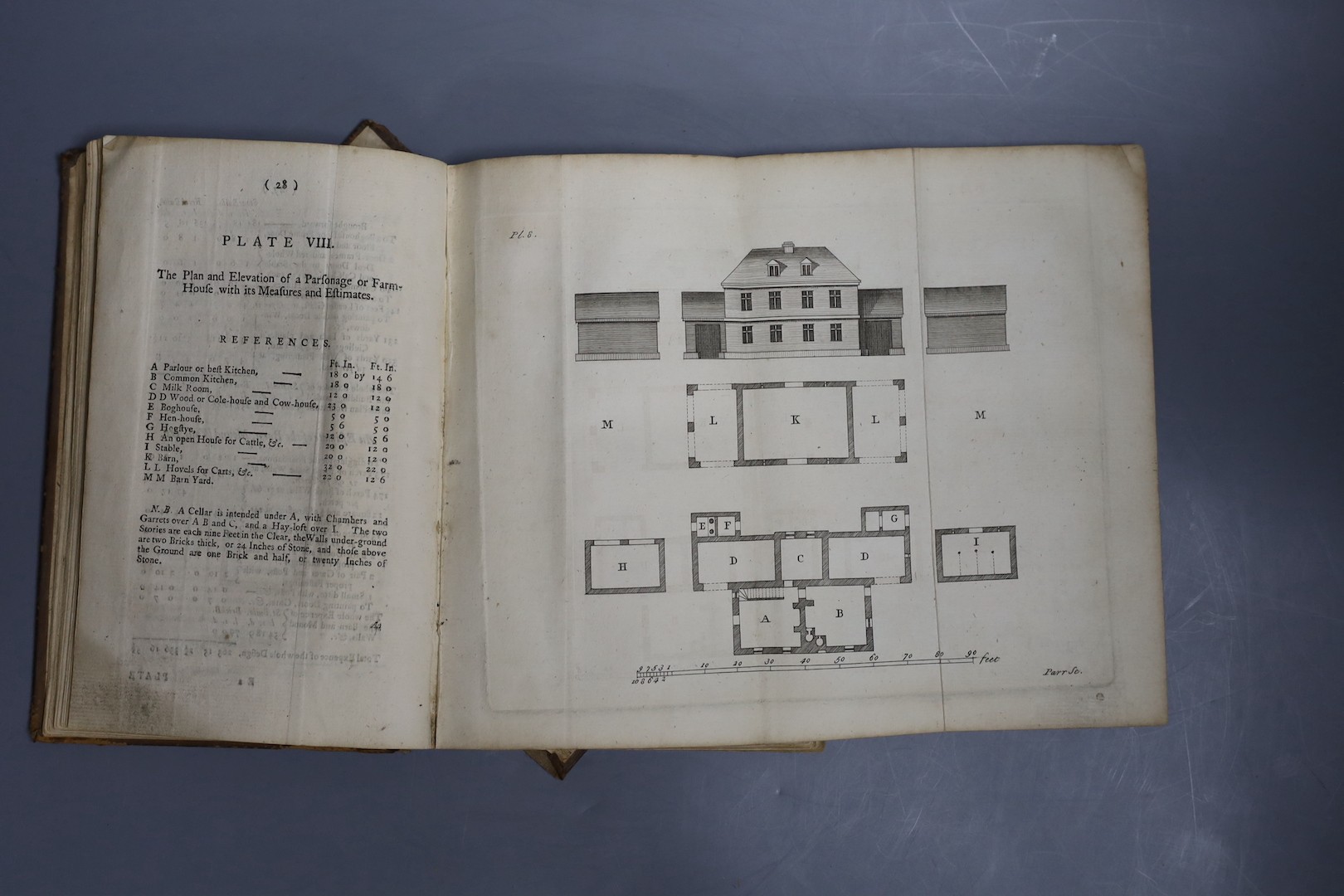 Halfpenny, William - Useful Architecture, 2nd edition, 8vo, calf, rear board detached, cover torn, with folding plates, London, 1755